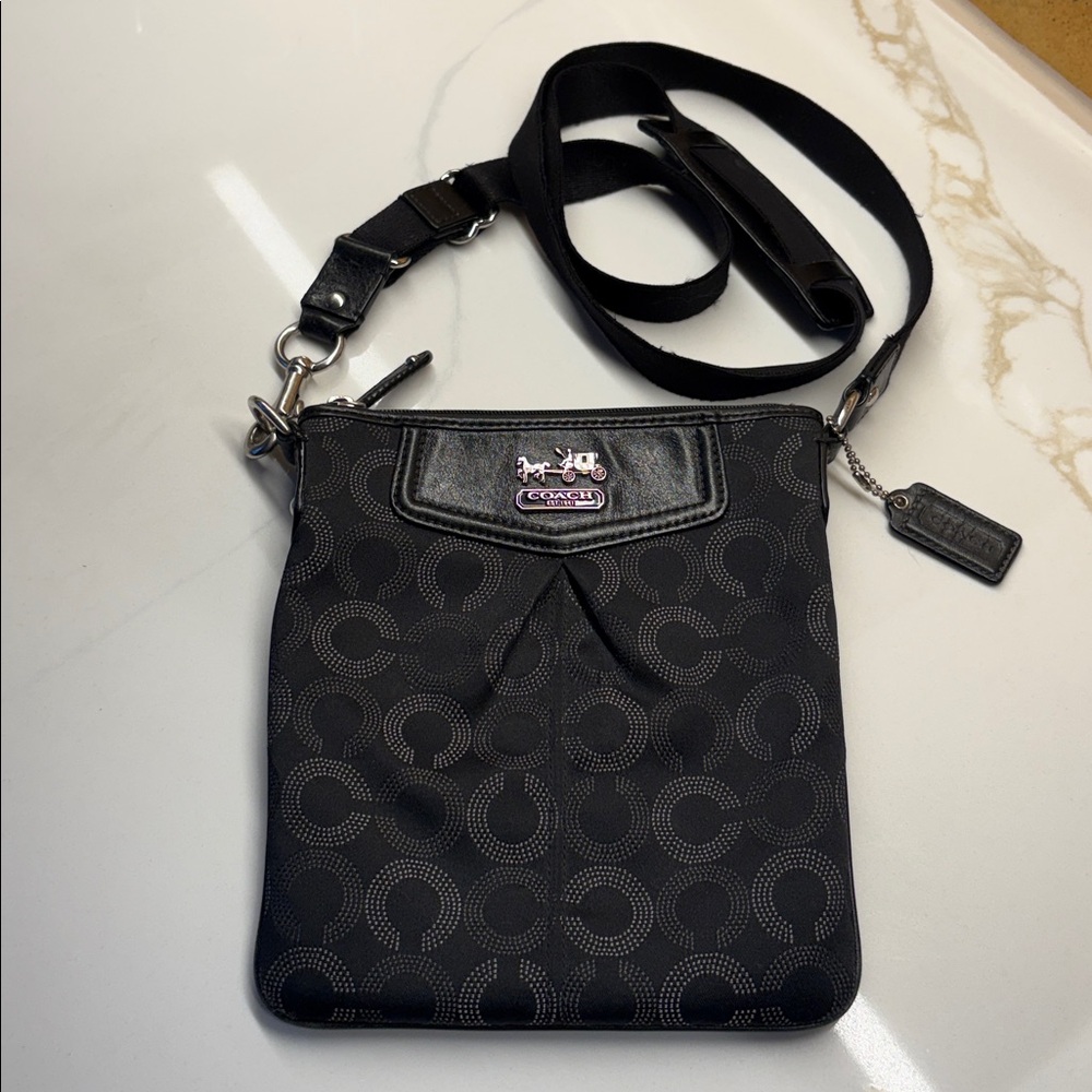Coach Blue Madison Dotted Op Art Swingpack Monogram Small Shoulder Crossbody Bag